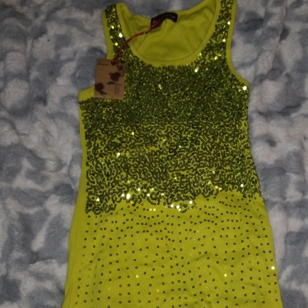 Womens Green Sequined Tanktop